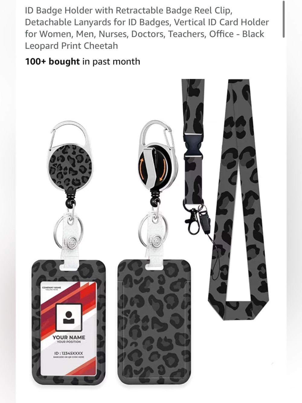 Gray Leopard Print Lanyard ID Badge Holder Set